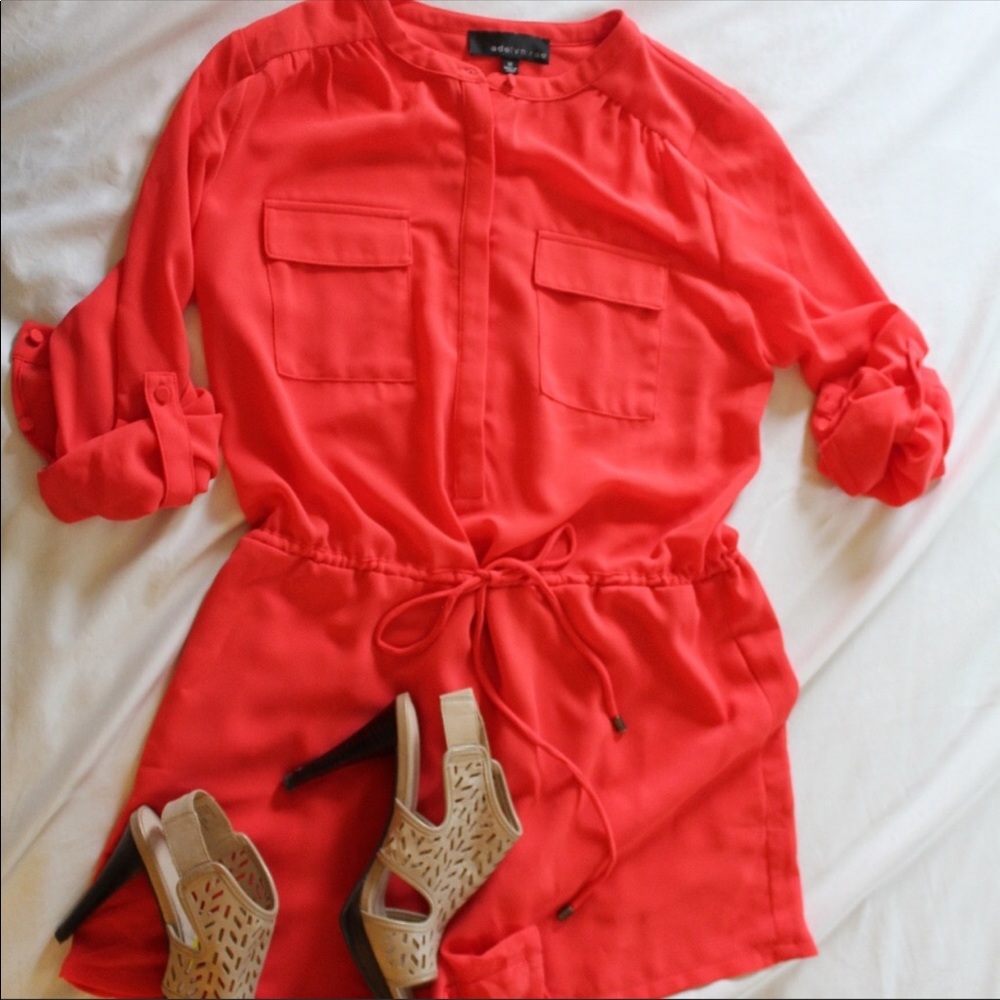 Adelyn Rae Coral long sleeve Romper - Size M